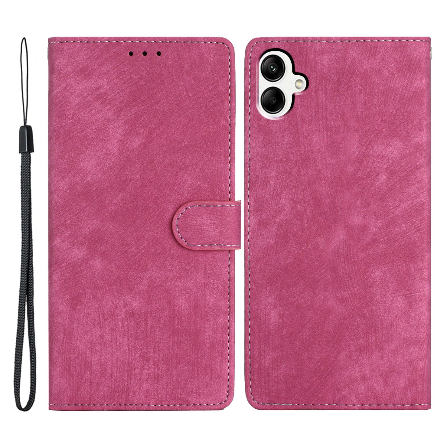 For Samsung Galaxy A06 Case with Card Clots Skin-touch PU Leather Phone Cover Stand - Rose