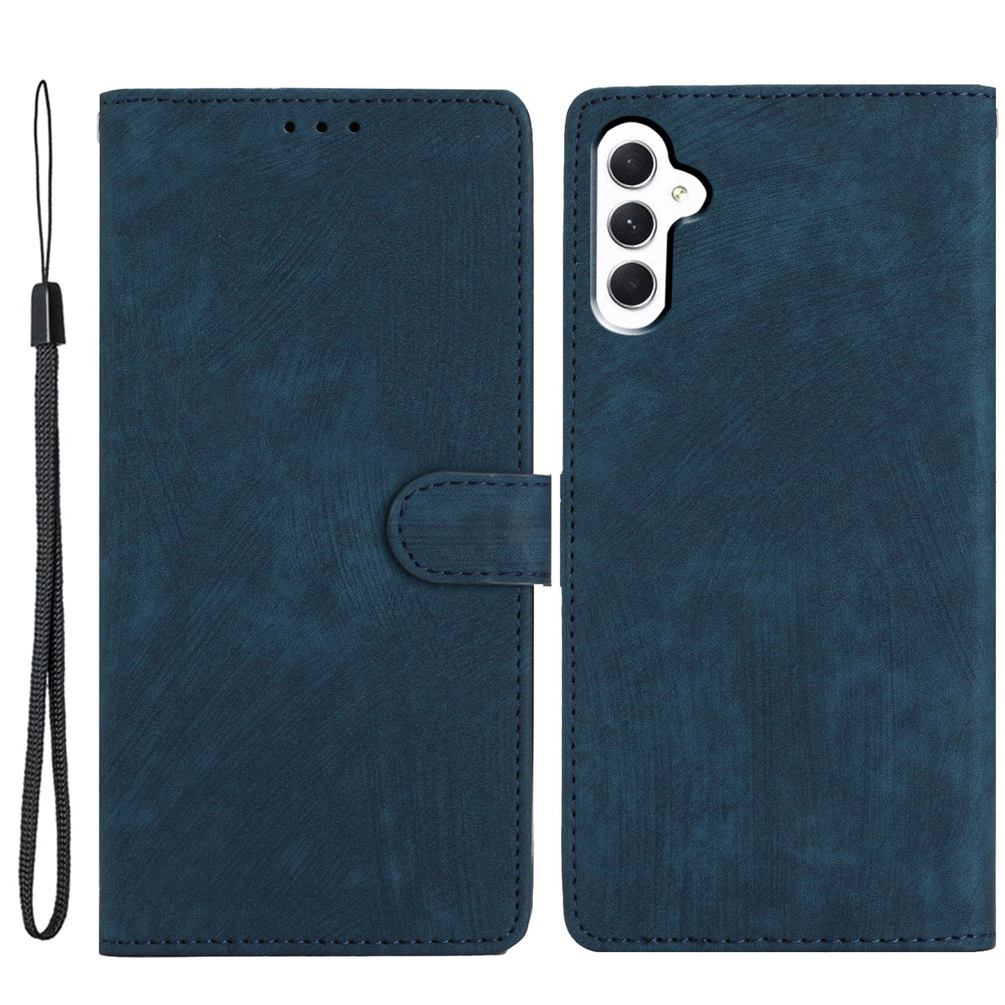 For Samsung Galaxy A16 5G / A16 4G Case with Card Clots Skin-Touch PU Leather Phone Cover Stand - Blue