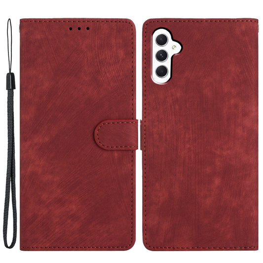 For Samsung Galaxy A16 5G / A16 4G Case with Card Clots Skin-Touch PU Leather Phone Cover Stand - Red