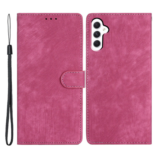 For Samsung Galaxy A16 5G / A16 4G Case with Card Clots Skin-Touch PU Leather Phone Cover Stand - Rose