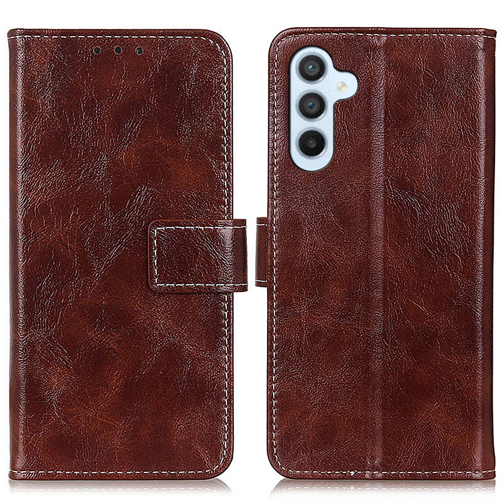 For Samsung Galaxy A16 5G / A16 4G Case Crazy Horse Texture Leather Phone Wallet Cover - Brown