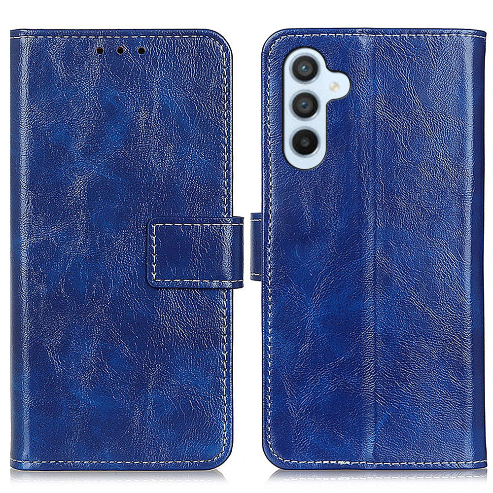 For Samsung Galaxy A16 5G / A16 4G Case Crazy Horse Texture Leather Phone Wallet Cover - Blue