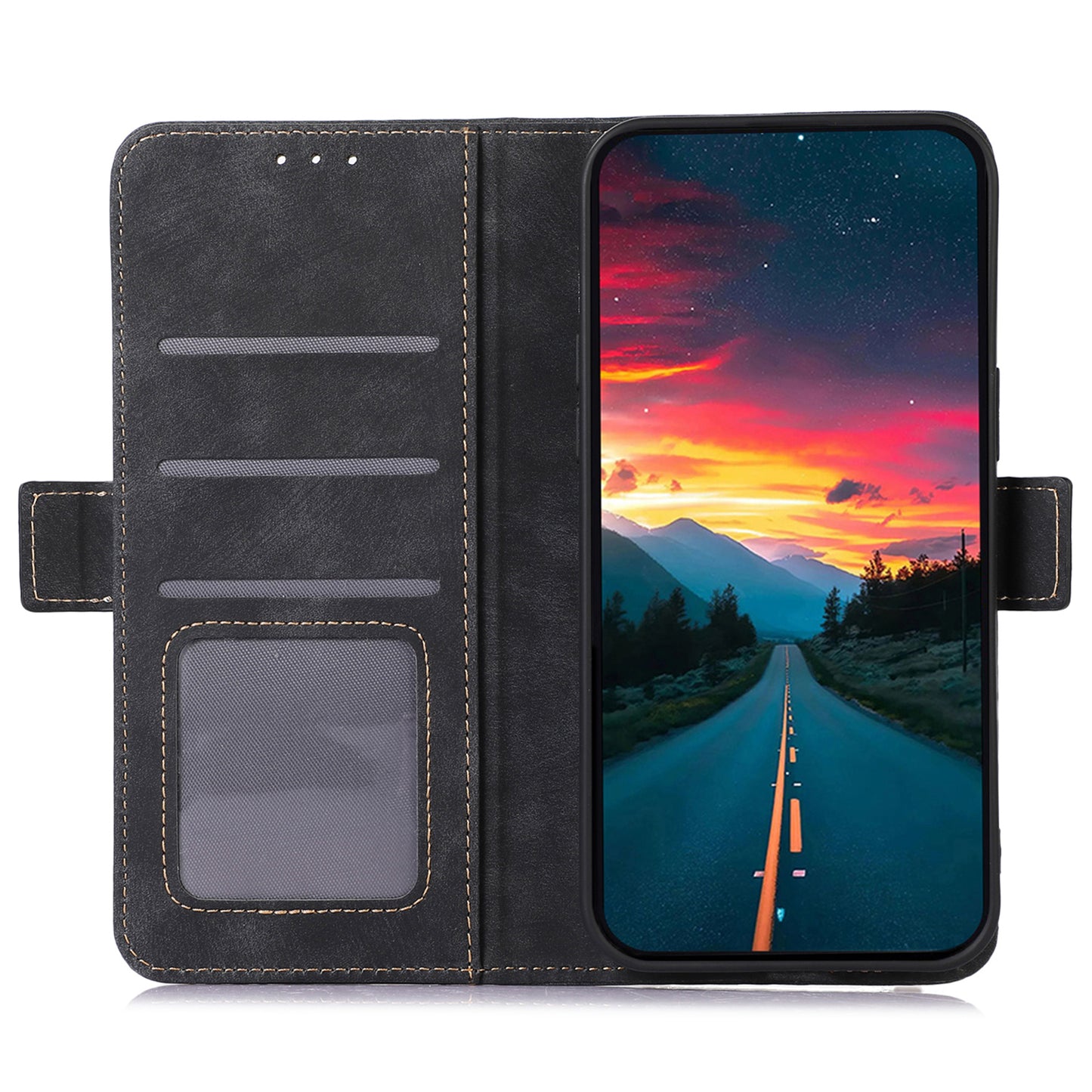 ABEEL For Samsung Galaxy A16 5G / A16 4G Case Retro Leather Phone Cover Wallet Stand View - Black