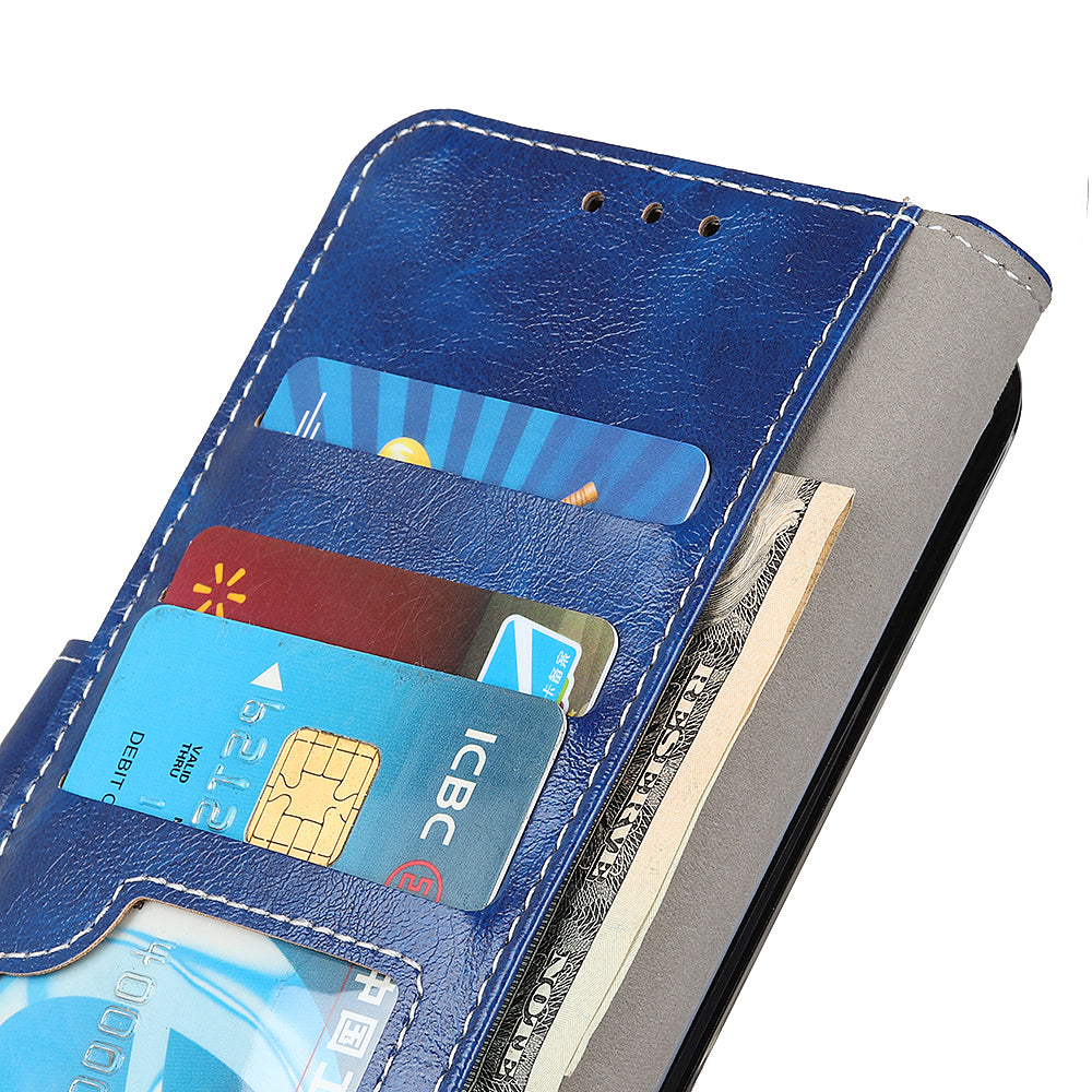 For Samsung Galaxy A06 Case Crazy Horse Texture Leather Phone Wallet Cover - Blue