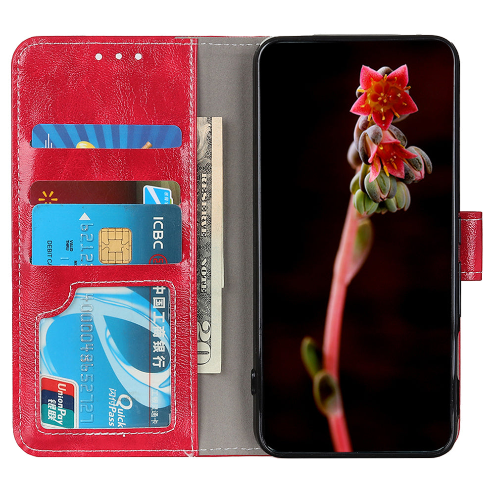 For Samsung Galaxy A06 Case Crazy Horse Texture Leather Phone Wallet Cover - Red