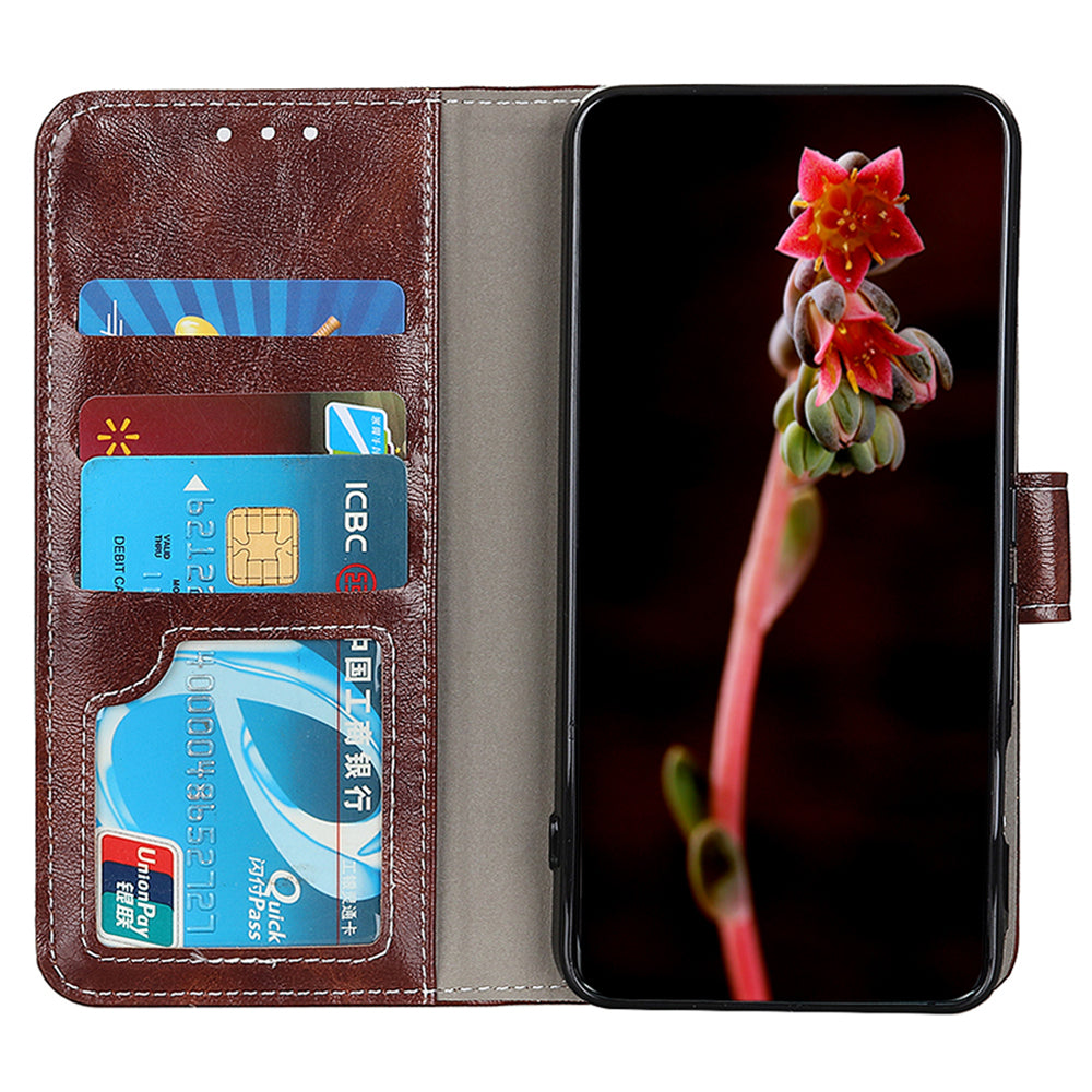 For Samsung Galaxy A06 Case Crazy Horse Texture Leather Phone Wallet Cover - Brown