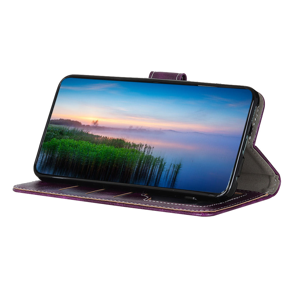 For Samsung Galaxy A06 Case Crazy Horse Texture Leather Phone Wallet Cover - Purple