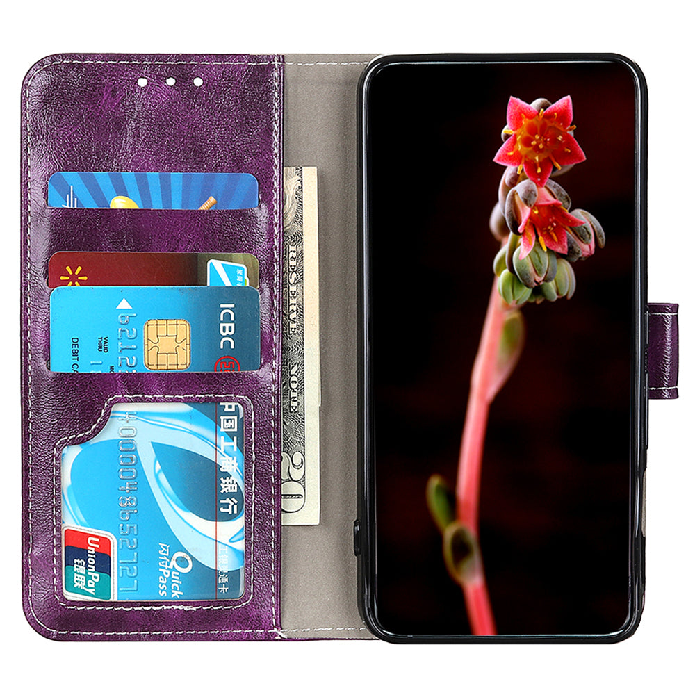 For Samsung Galaxy A06 Case Crazy Horse Texture Leather Phone Wallet Cover - Purple