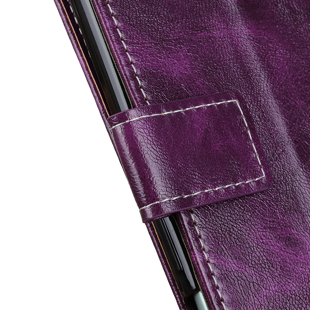 For Samsung Galaxy A06 Case Crazy Horse Texture Leather Phone Wallet Cover - Purple