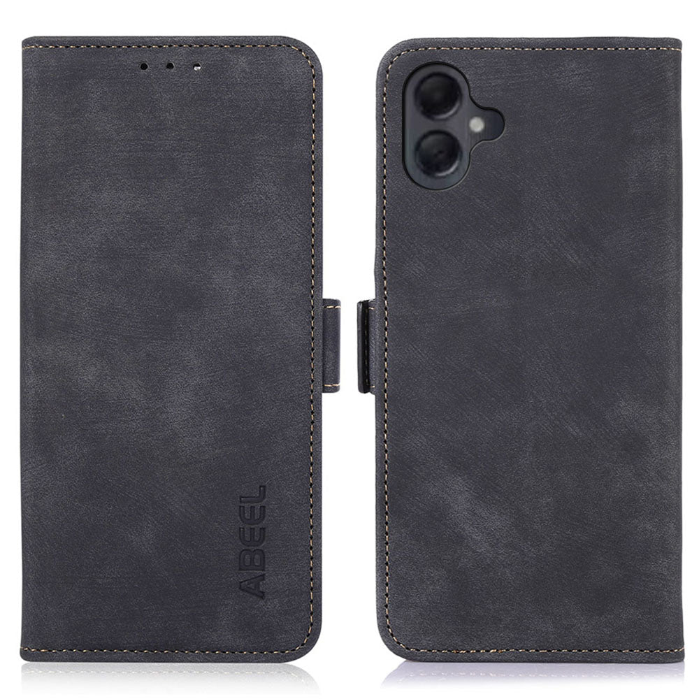 ABEEL For Samsung Galaxy A06 Case Retro Leather Phone Cover Wallet Stand View - Black