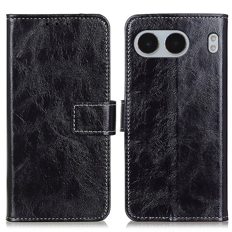 For OnePlus Nord 4 Case Crazy Horse Texture Leather Phone Wallet Cover - Black
