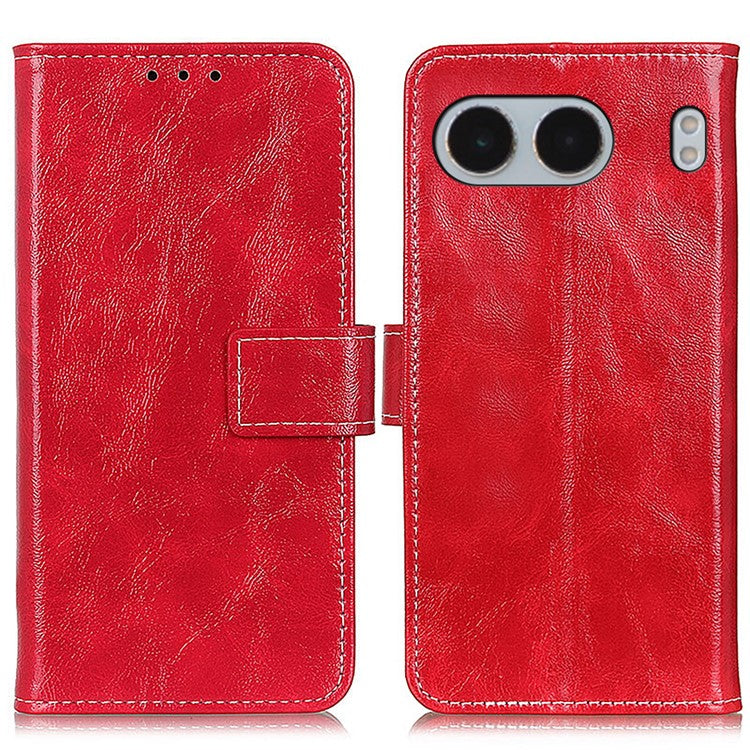 For OnePlus Nord 4 Case Crazy Horse Texture Leather Phone Wallet Cover - Red