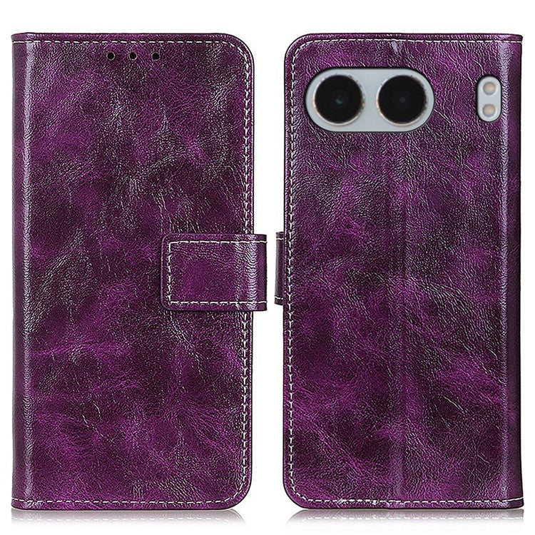 For OnePlus Nord 4 Case Crazy Horse Texture Leather Phone Wallet Cover - Purple