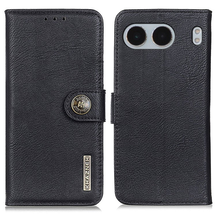 KHAZNEH For OnePlus Nord 4 Wallet Case Cowhide Texture Leather Flip Phone Cover - Black