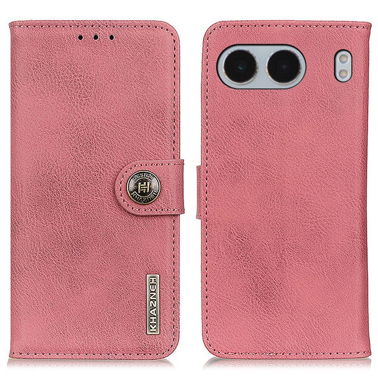 KHAZNEH For OnePlus Nord 4 Wallet Case Cowhide Texture Leather Flip Phone Cover - Pink