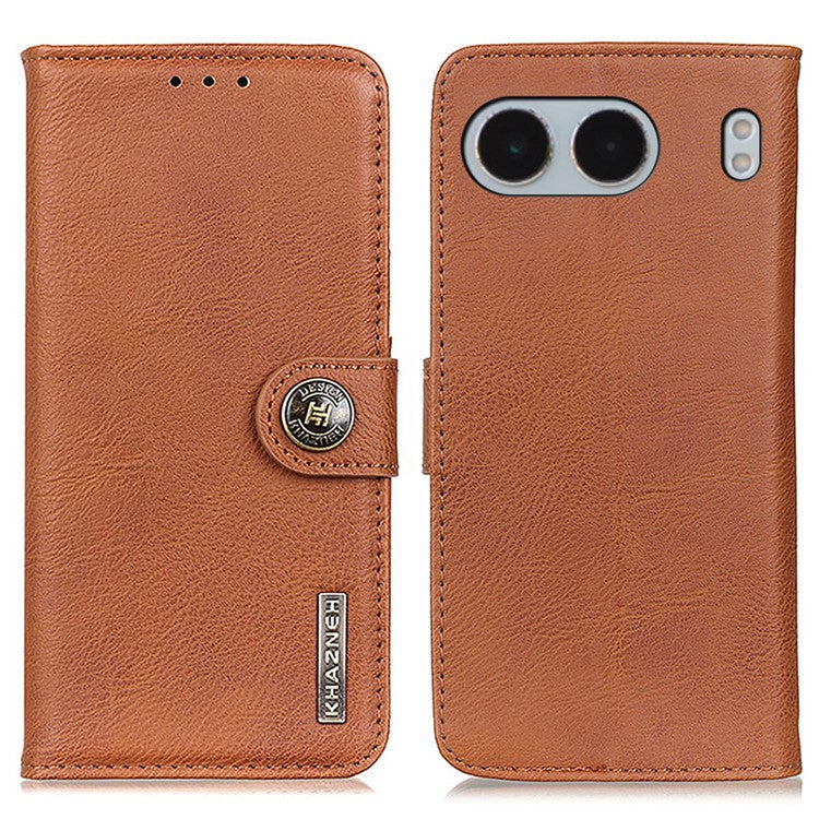 KHAZNEH For OnePlus Nord 4 Wallet Case Cowhide Texture Leather Flip Phone Cover - Brown