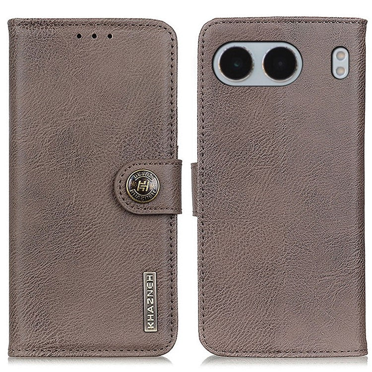 KHAZNEH For OnePlus Nord 4 Wallet Case Cowhide Texture Leather Flip Phone Cover - Khaki