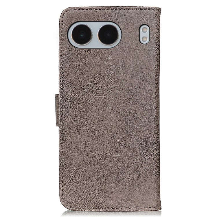 KHAZNEH For OnePlus Nord 4 Wallet Case Cowhide Texture Leather Flip Phone Cover - Khaki