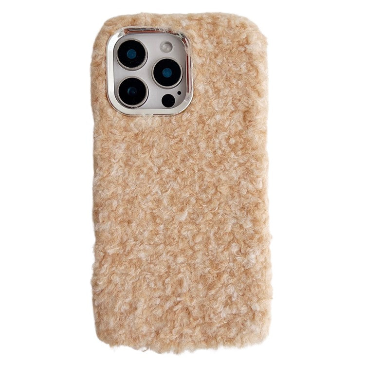 For iPhone 16 Pro Case Wool-like Plush Soft TPU Protective Phone Cover - Beige