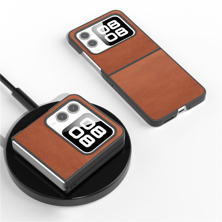 For Huawei nova Flip 5G Case Cowhide Texture Hard PC+PU Protective Phone Cover - Brown