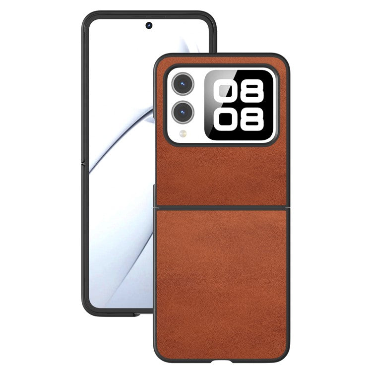 For Huawei nova Flip 5G Case Cowhide Texture Hard PC+PU Protective Phone Cover - Brown