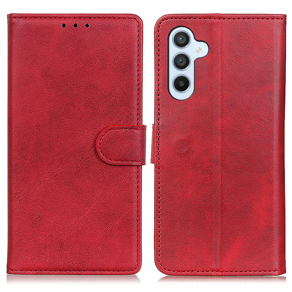 For Samsung Galaxy A16 5G / A16 4G Stand Wallet Case Cowhide Texture Leather Phone Cover - Red