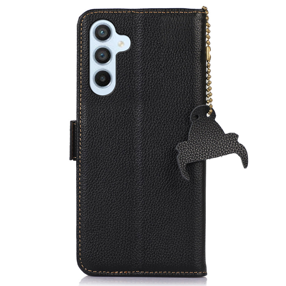 For Samsung Galaxy A16 5G / A16 4G Case RFID Blocking Textured Genuine Cow Leather Phone Cover - Black