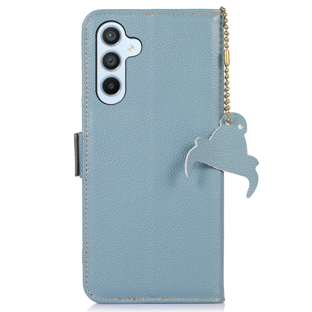 For Samsung Galaxy A16 5G / A16 4G Case RFID Blocking Textured Genuine Cow Leather Phone Cover - Blue