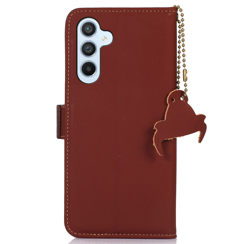 For Samsung Galaxy A16 5G / A16 4G Wallet Case Anti-Drop Genuine Cow Leather Phone Cover RFID Blocking - Coffee