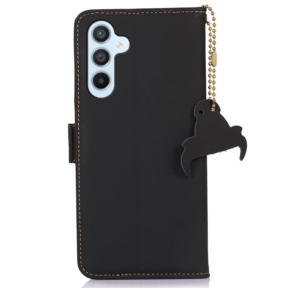 For Samsung Galaxy A16 5G / A16 4G Wallet Case Anti-Drop Genuine Cow Leather Phone Cover RFID Blocking - Black