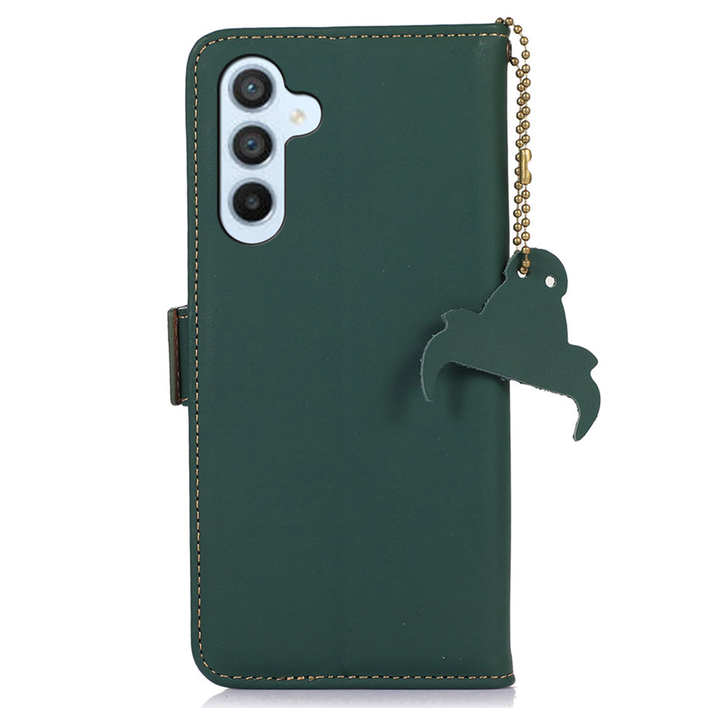 For Samsung Galaxy A16 5G / A16 4G Wallet Case Anti-Drop Genuine Cow Leather Phone Cover RFID Blocking - Green