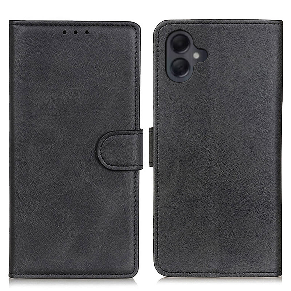 For Samsung Galaxy A06 Stand Wallet Case Cowhide Texture Leather Phone Cover - Black
