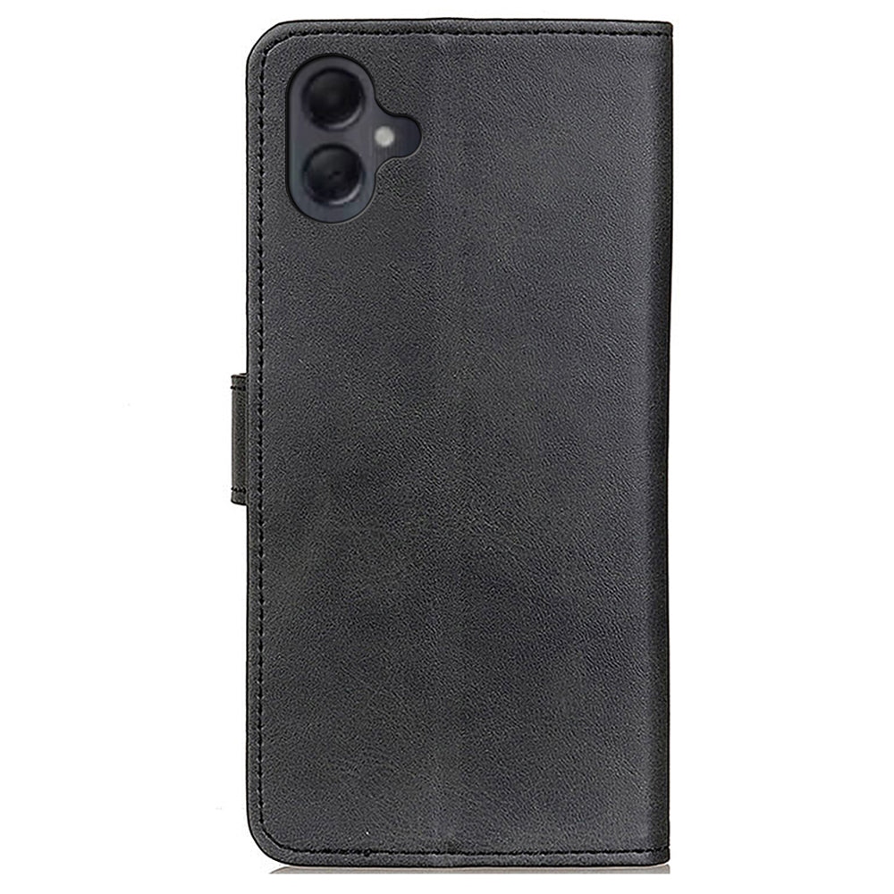 For Samsung Galaxy A06 Stand Wallet Case Cowhide Texture Leather Phone Cover - Black