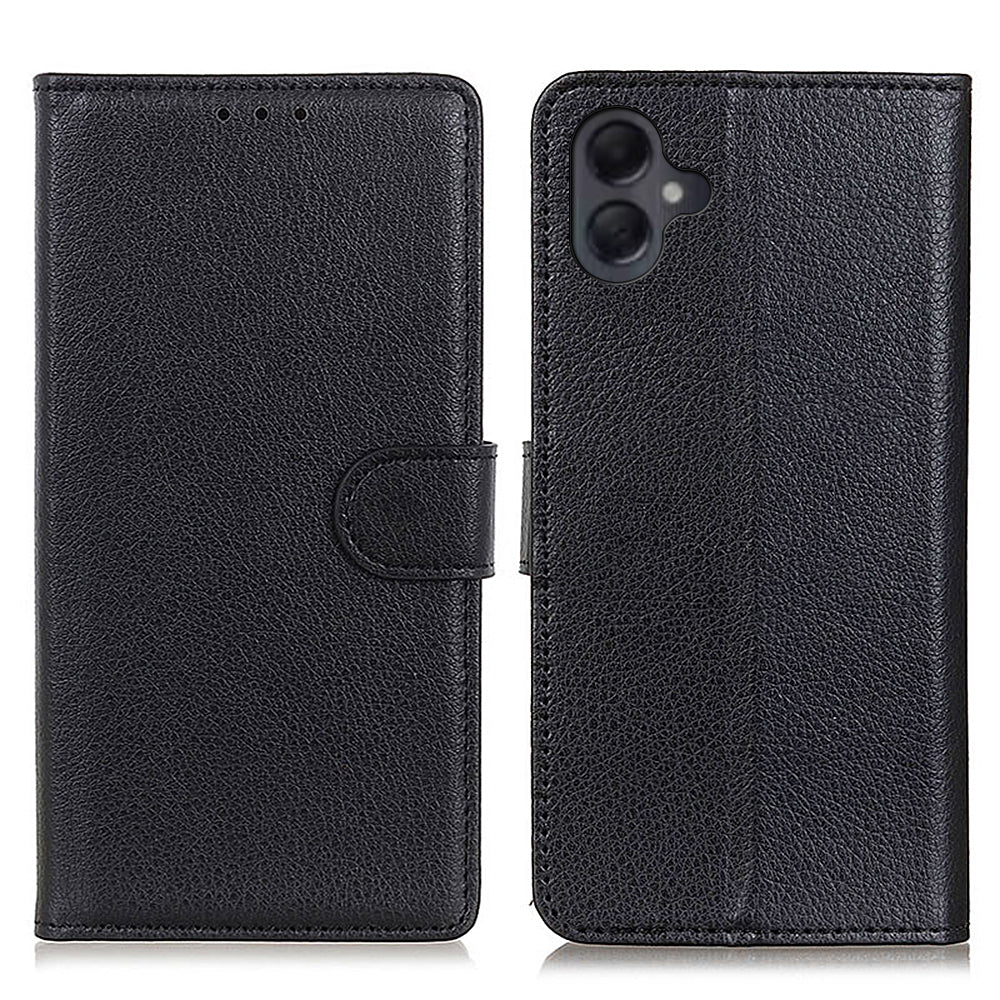 For Samsung Galaxy A06 Wallet Case PU Leather Phone Cover Litchi Texture - Black