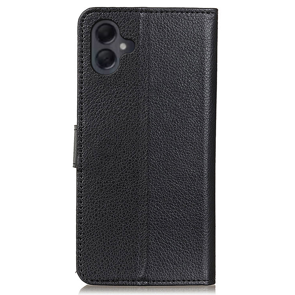 For Samsung Galaxy A06 Wallet Case PU Leather Phone Cover Litchi Texture - Black