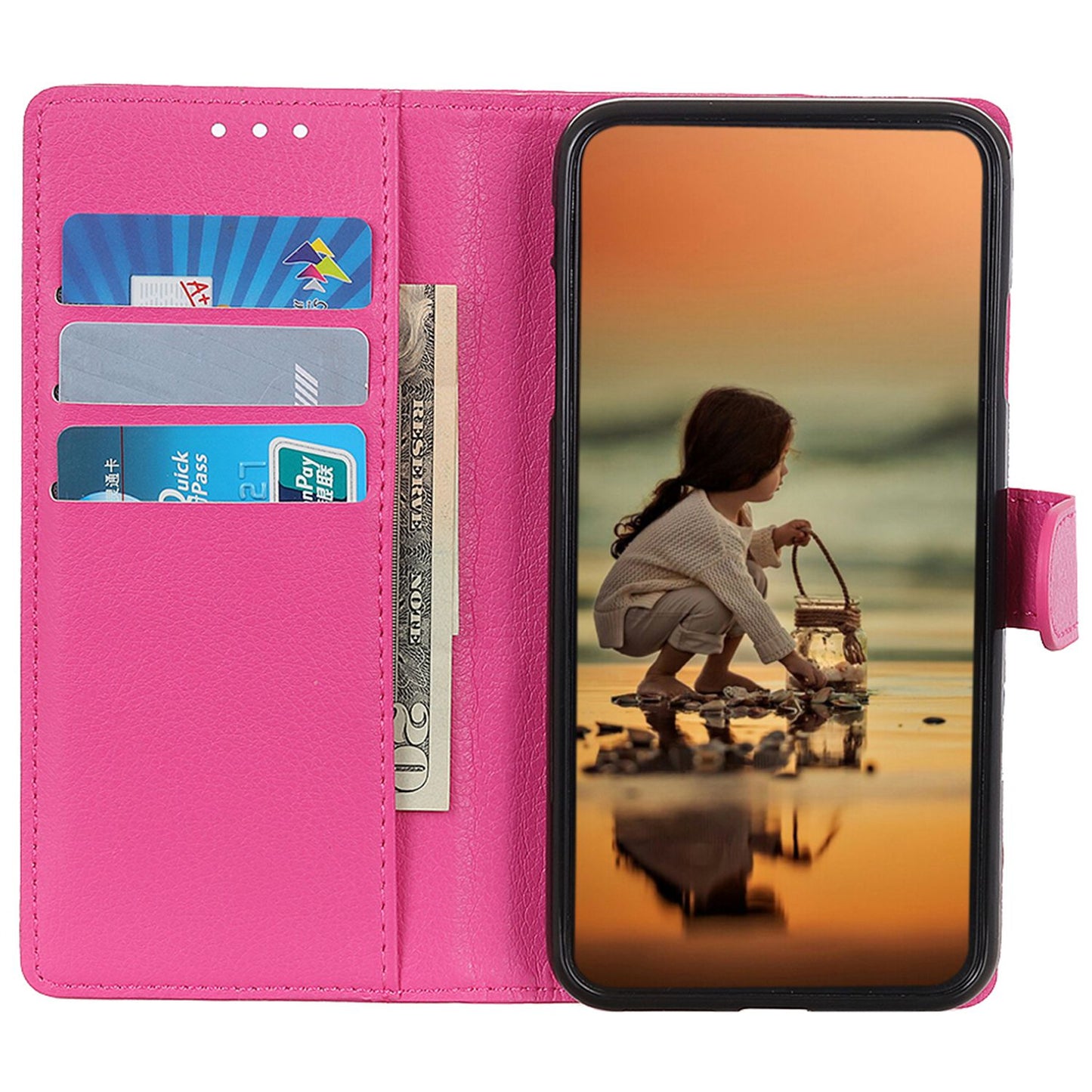 For Samsung Galaxy A06 Wallet Case PU Leather Phone Cover Litchi Texture - Rose