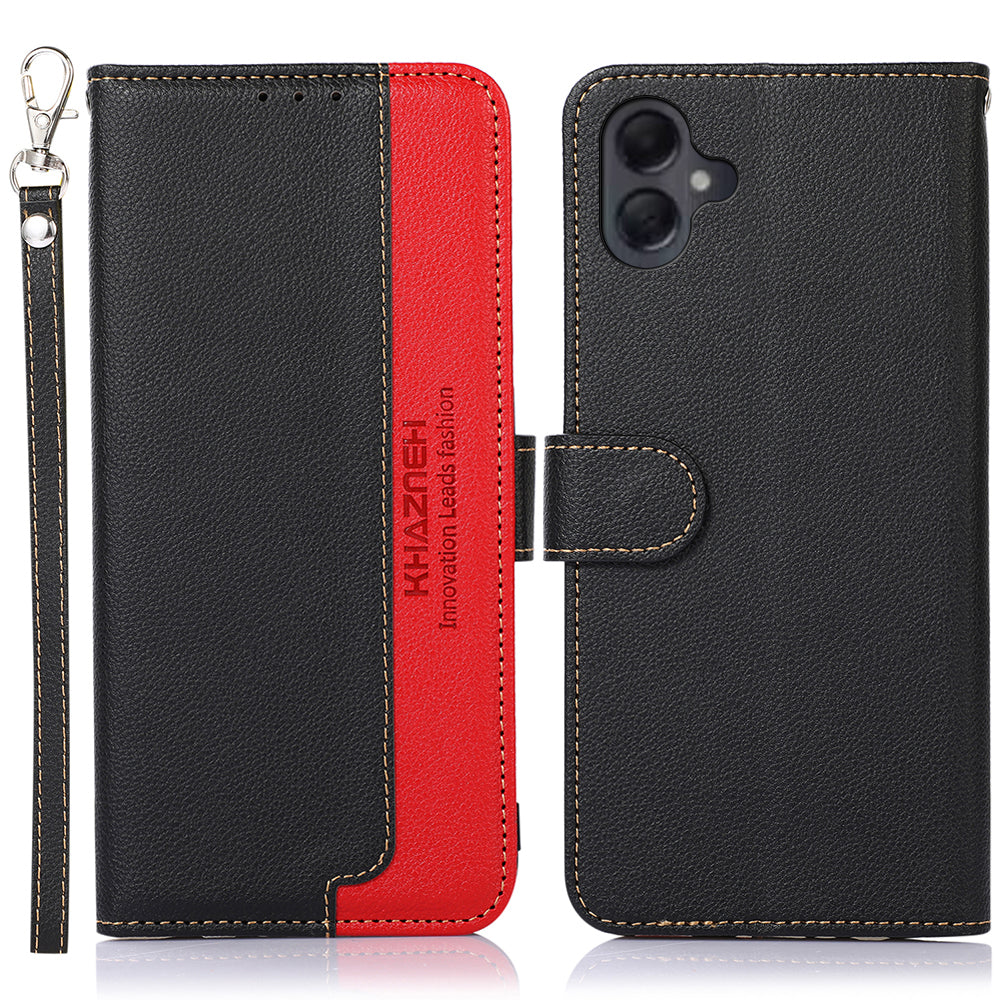 KHAZNEH For Samsung Galaxy A06 Case RFID Blocking Wallet PU Leather Phone Cover - Black