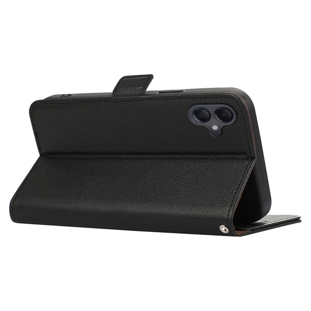 ABEEL For Samsung Galaxy A06 Case Litchi Texture Leather RFID Blocking Phone Cover - Black