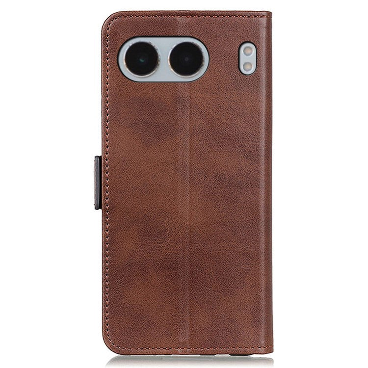 For OnePlus Nord 4 Case Stand Cowhide Texture PU Leather Phone Cover - Brown