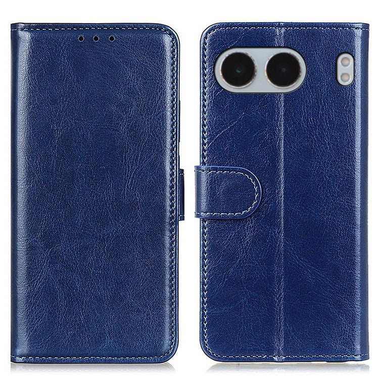 For OnePlus Nord 4 Case Crazy Horse Texture PU Leather Phone Stand Cover - Blue