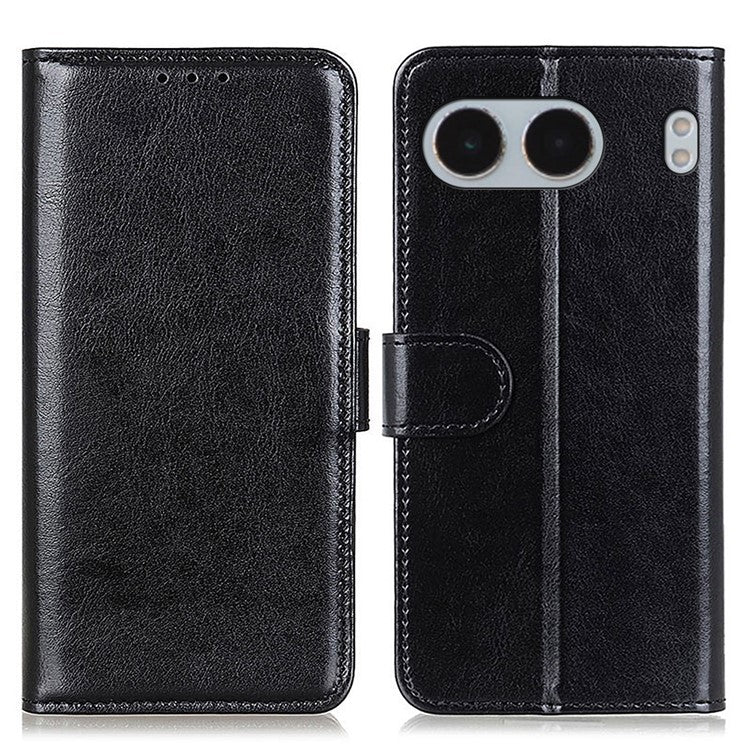 For OnePlus Nord 4 Case Crazy Horse Texture PU Leather Phone Stand Cover - Black