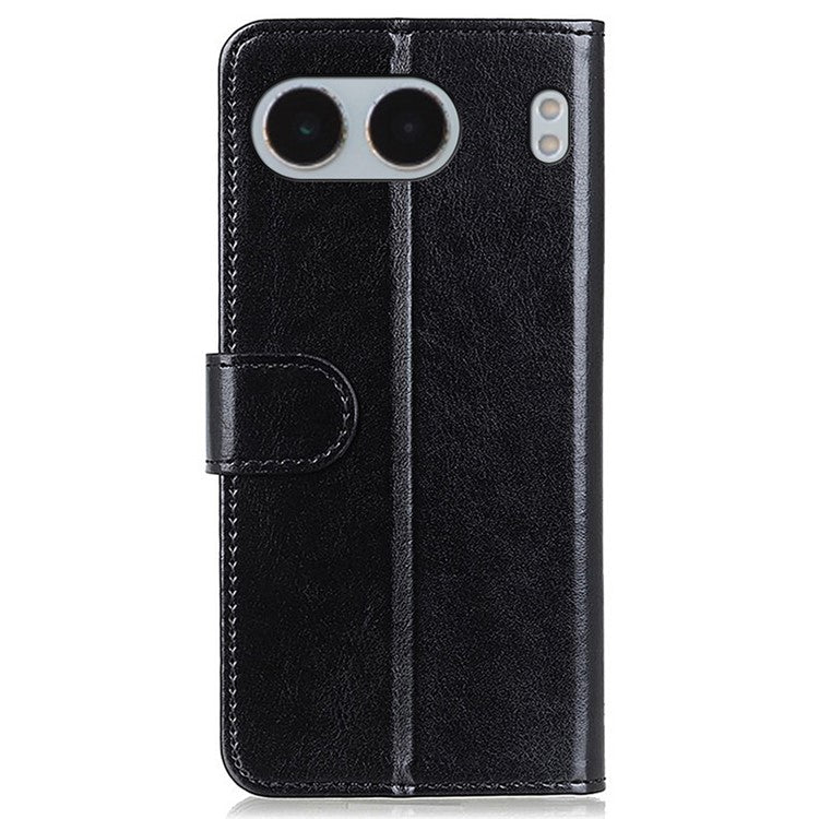 For OnePlus Nord 4 Case Crazy Horse Texture PU Leather Phone Stand Cover - Black