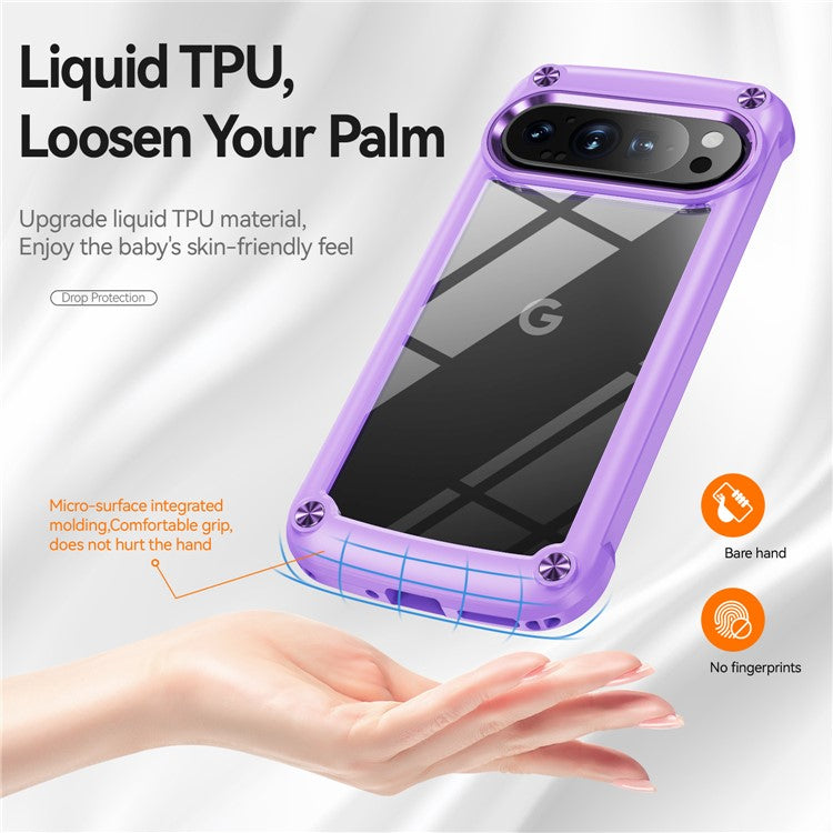 For Google Pixel 9 / 9 Pro Case Anti-Drop Alloy Lens Frame PC+TPU Phone Cover - Purple