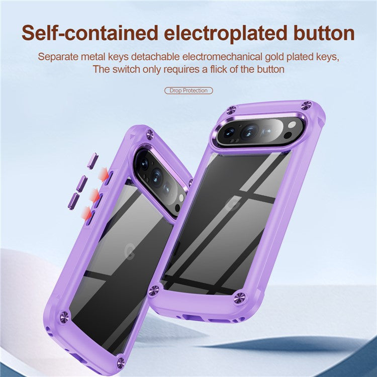 For Google Pixel 9 / 9 Pro Case Anti-Drop Alloy Lens Frame PC+TPU Phone Cover - Purple
