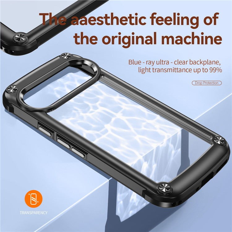 For Google Pixel 9 / 9 Pro Case Anti-Drop Alloy Lens Frame PC+TPU Phone Cover - Black