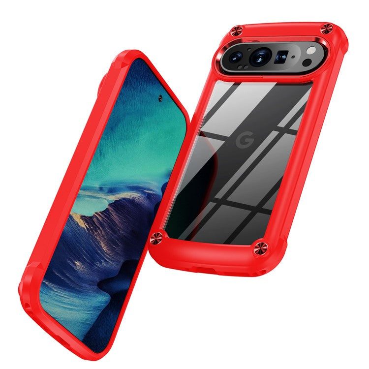 For Google Pixel 9 / 9 Pro Case Anti-Drop Alloy Lens Frame PC+TPU Phone Cover - Red