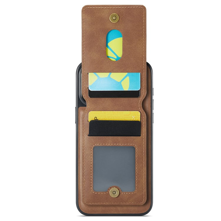 MAGKING K1 Series For iPhone 16 Pro Magnetic Case PC+TPU+PU Phone Cover with Card Holder Kickstand - Brown