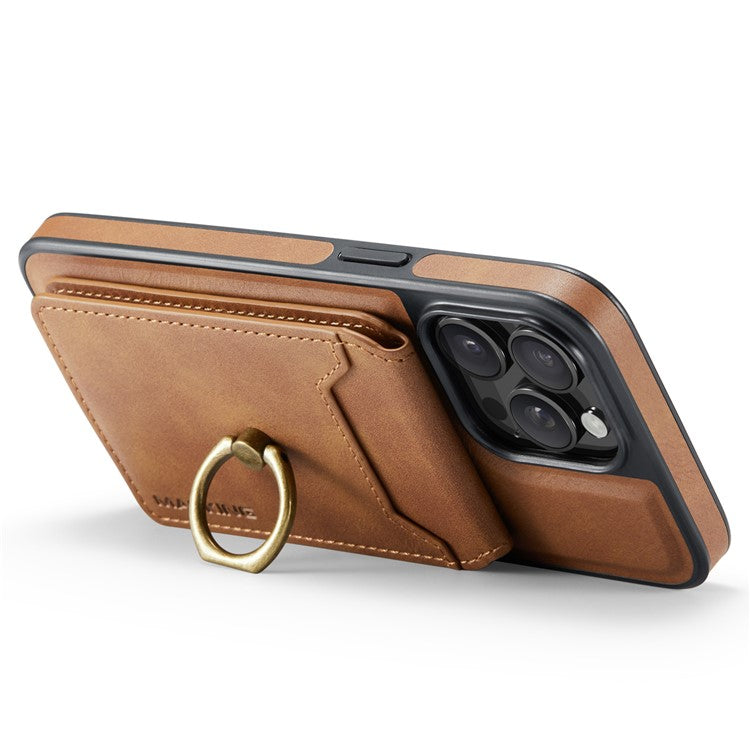 MAGKING K1 Series For iPhone 16 Pro Magnetic Case PC+TPU+PU Phone Cover with Card Holder Kickstand - Brown