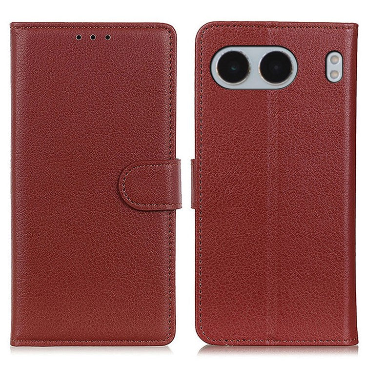 For OnePlus Nord 4 Wallet Case PU Leather Phone Cover Litchi Texture - Brown