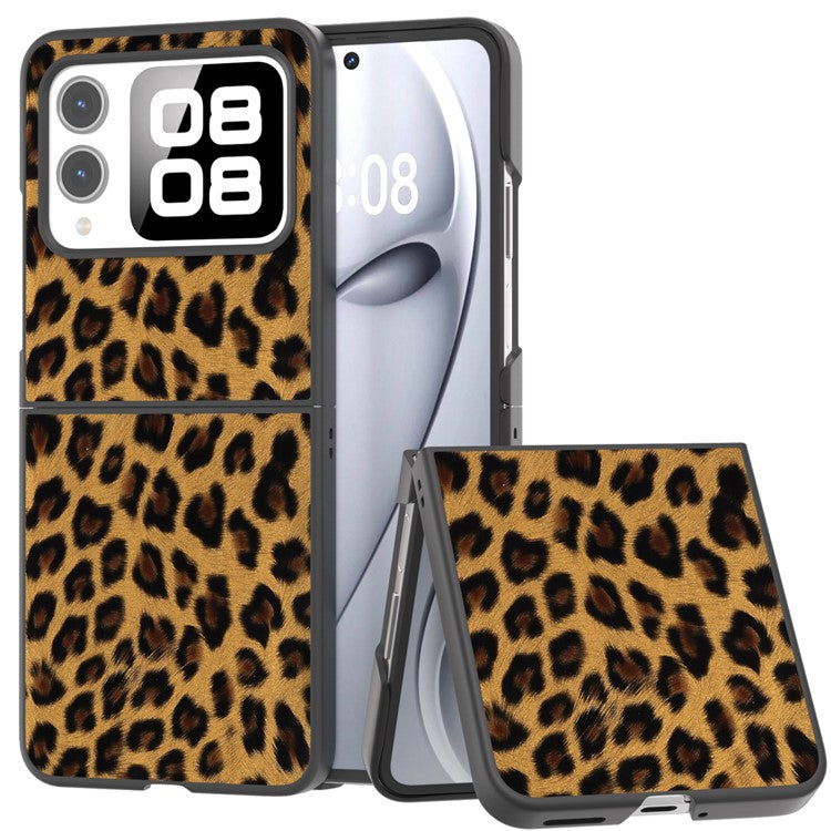 For Huawei nova Flip 5G Case Black Edge Leather+PC Leopard Pattern Phone Cover - Gold